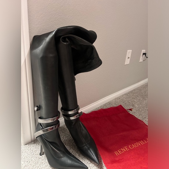 Rene Caovilla Black Heeled Boots with Silver Accents - Picture 2 of 6